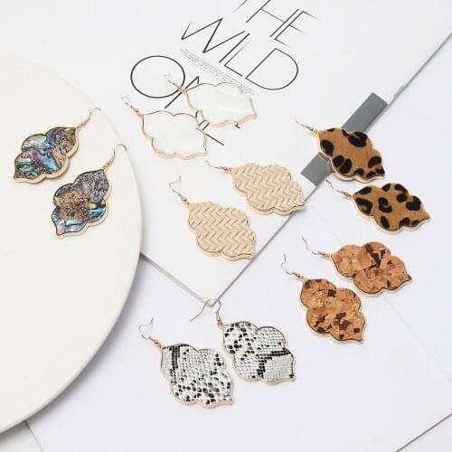 Fashion Flower Hexagon Abalone Shell Leopard Earrings Stone Gold Color Dangle Brincos Pendientes Brand Jewelry Women