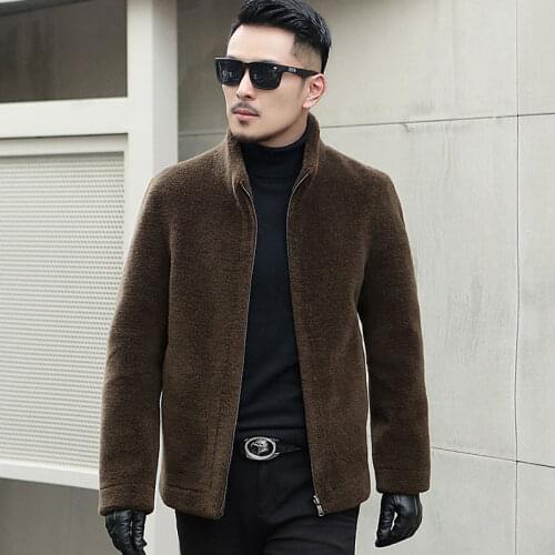 2020 New Men Winter Two Side Wear Sheep Shearling Coat Male Natural Lamb Fur Overcoat Man Warm Thick Outwear Short Jacket Z158