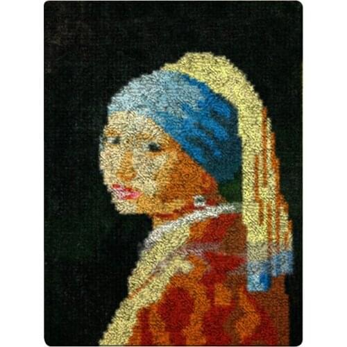 Latch Hook Rug Kits Girl with a Pearl Earring Crocheting Carpet Rug 100% Acrylic Yarn Cushion Mat DIY Carpet Rug Home Decor