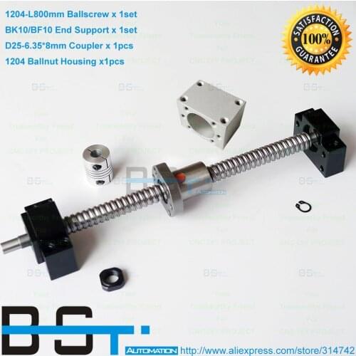 BSTMOTION 1204 ballscrew set : SFU1204 - 800mm Ball screw -C7 + SFU1204 Nut Housing + BK/BF10 Support + 6.35*8mm coupler