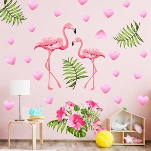 Flamingo Animals Wall Stickers DIY Tree Leaves Wall Decals For Kids Girls Bedroom Living Room Home Decoration