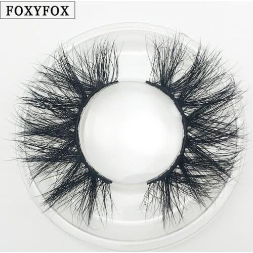 FOXYFOX 25mm Mink False Eyelashes 50 pc Wholesale 3D Mink Lashes big white tray Label Makeup Dramatic Long Mink Lashes