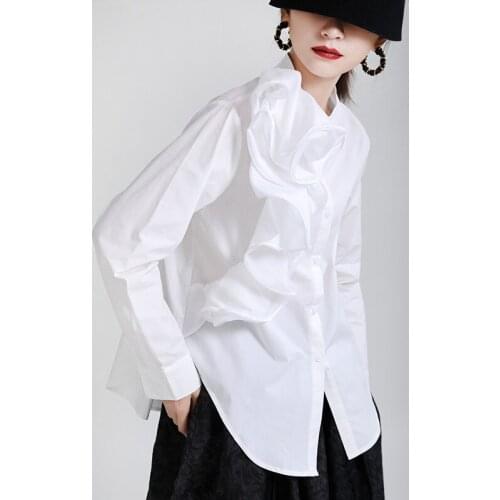 2021 Spring New White Long-sleeved Shirt Womens Three-dimensional Flower Blouse Designer Streetwear Mature Ladies Blouses Tops