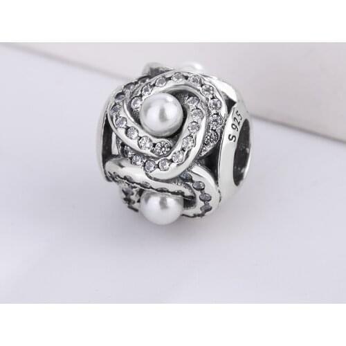 New 925 Sterling Silver Shimmering Knot Lacquered Artificial Pearl Charm Beads Fit Designer DIY Bracelet Necklace for Pandora