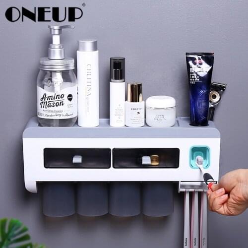 ONEUP Inverted Multi-cup Toothbrush Holder Multifunctional Bathroom Accessories Storage Rack Automatic Toothpaste Dispenser