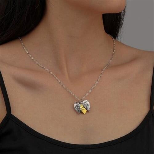 Simple Silver Color Wings Heart-Shaped Necklace Openable Metal Letter Necklace for Women European And American Trend Jewelry