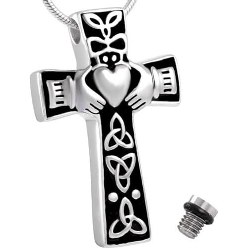 Memorial Jewelry Hand Hold the Heart Cross Ashes Keepsake Pendant for Ash Holder Stainless Steel Cross Cremation Urn Necklace