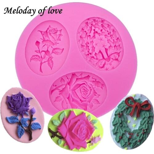 Rose shape Resin Clay Soap Mold Wreath flower Cake silicone mold Fondant cake decorating tools DIY Candy Chocolate Moulds T0039