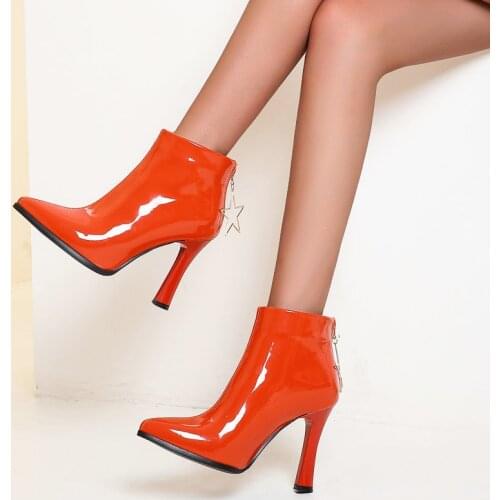 Winter Candy Color Women Shoes Artificial Leather Pointed Sexy Nude Boots Spring Ladies Back Zipper High Heels Large Size 34-43