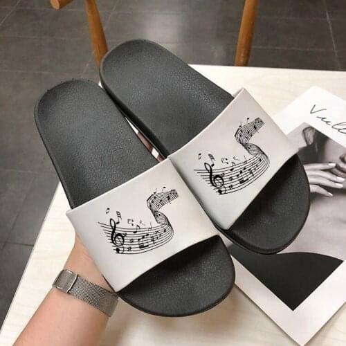 Summer Women Shoes Beach Slides musical note Print Flip Flops Sandals Non-slip Shoes woman Fashion bathroom Indoor home Slippers