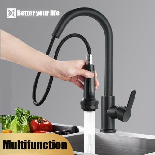 NEARCAM All copper pull kitchen faucet universal rotating hot and cold telescopic faucet household basin vegetable basin faucet