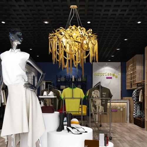 Modern Luxury Gold Luster Large Pendant Lights Home Decoration Living Room Villa Exhibition Hall Tassel Hanging Indoor Lighting