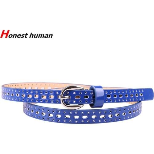 Vintage Female PU Hollow Thin Decorative Belts for Women Black Coffee Red Blue Pin Buckle Leather Belt Dress Jeans Skirt kemer