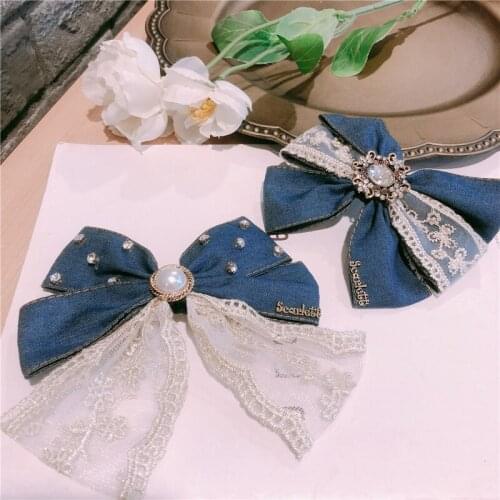 Women Elegant Fashion Bowknot Hair Clip Headdress Denim bow Simplicity Spring Clip Hairpin Headwear Hari Accessories