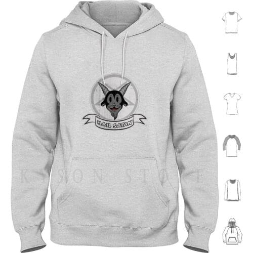 Hail Satan Hoodies Long Sleeve Funny Satanic Goat Church Satan Sign Sigil Symbol Retro Toon Cartoons 20s 30s