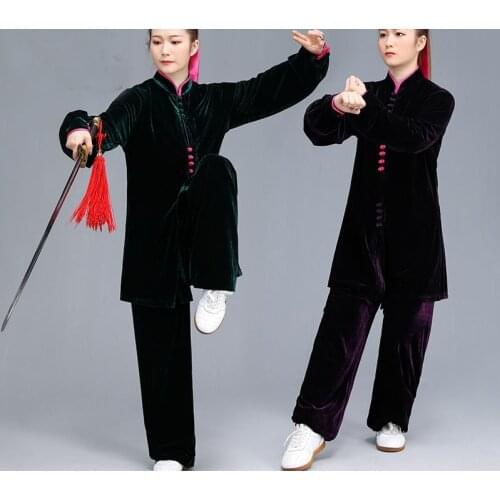 Top quality Autumn&winter thickening pleuche female wushu kung fu uniforms tai chi taiji suits martial arts performance clothing