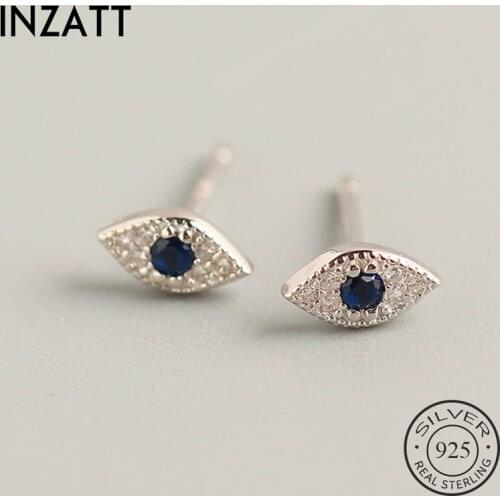 INZATT Real 925 Sterling Silver Blue Zircon Eye Stud Earrings For Fashion Woman Party Trendy Fine Jewelry Accessories GIFT