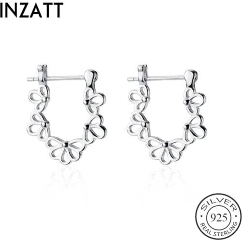 INZATT Real 925 Sterling Silver Hollow Flower Elegant Hoop Earrings For Fashion Women Birthday Party Cute Fine Jewelry Gift