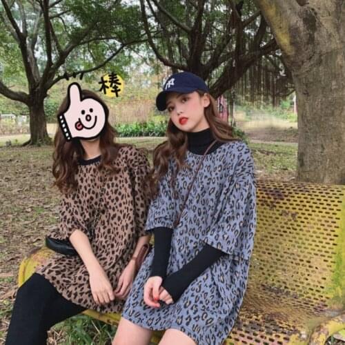 Lady Loose Leopard Korean Japan T-shirt Tops Womens Tshirts Ulzzang Chic Kawaii Girl Female Cute Harajuku Tunic For Women