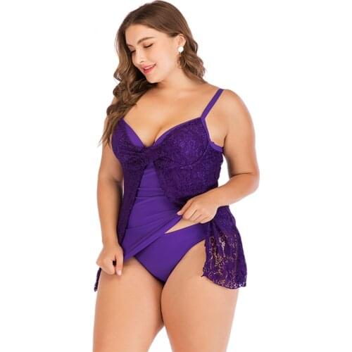 Plus Size Women Two Pieces Swimsuit Tankini Swimsuit Hollow Out Lace Swimwear Bikini Push Up Tankini Suit Bathing Suit XL 5XL