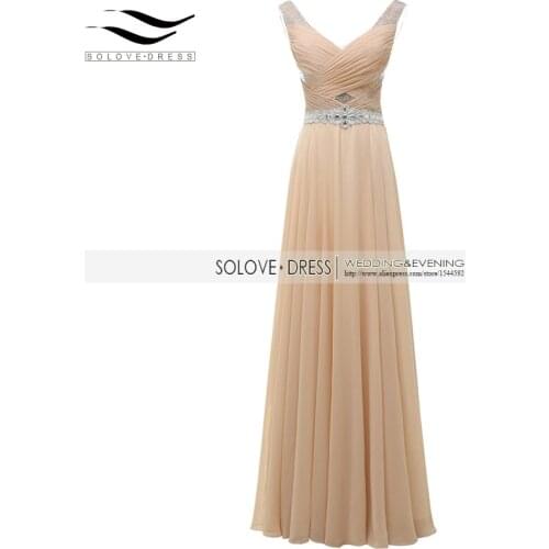 Solovedress Cap Sleeves Real Photos Beaded Champagne Long Evening Dress A Line Evening Gown Sequin Vestidos De fiesta SLP0007