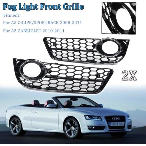 1Set Car Front Bumper Fog Light Lamp Grille Grill Cover Mesh Honeycomb Hex For Audi A5 Coupe/Sportback 2008-2011 Cabriolet 10-11