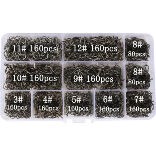 1600pcs 3#-12# Sharped Fishing Hooks Box Bulk Black Ring Forged Carbon Steel Pesca Peche Barbed Carp Fishhooks Anzol Tackle