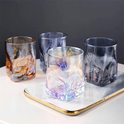 2Pcs/Set Japanese Style Creative Square Hammered Whiskey Glass Heat Resistant Water Mug Transparent Juice Wine Cup Drinkware