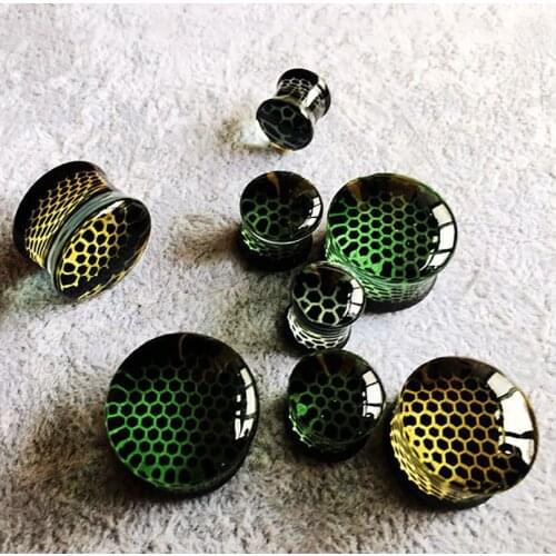 2PCS Unique Honeycomb Ear Plugs Tunnels Glass Screw Gauges Piercing Round Tunnel Plug Ear Expansions Ear Stretchers Body Jewelry