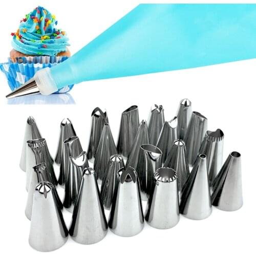 26Pcs/set Cake Tools Silicone Pastry Bag+24Pcs Nozzle Quality Stainless Steel Cake Cream Nozzles Baking Tools