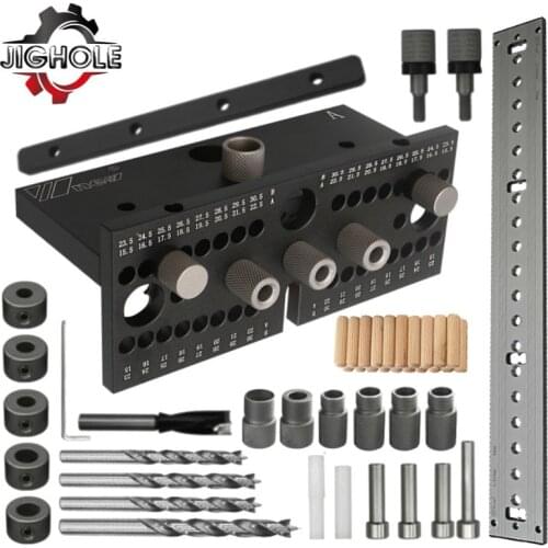 3 In1 Dowelling Jig Kit 7/8/10/15mm Wood Adjustable Drilling Guide Tenon Puncher Locator Furniture Connecting Carpentry Tools