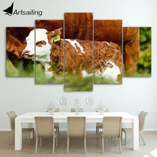 ArtSailing 5 panel canvas Animal cow farm Calf Painting wall pictures for living room posters home decoration NY-7578C