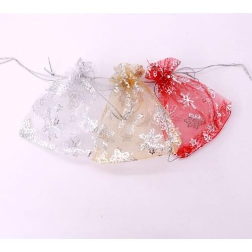50pcs/lot 3 Colors Organza Gift Packing Bags 9x12cm With Cartoon Snow Star Fit Weddings Candy Festival Gift Jewelry Display Bags