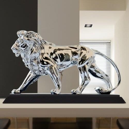 AFRICAN FEROCIOUS LION SCULPTURE STATUE SILVER DOMINEERING ANIMAL LION HOME FURNISHINGS DECORATION