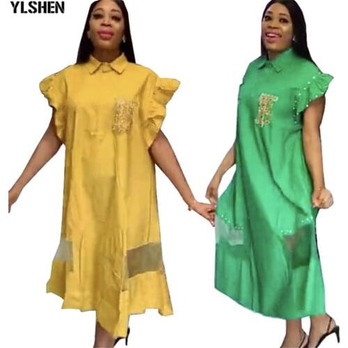 African Dresses For Women 2020 Cotton Nail Bead Robe Femme African Clothes Africa Dress Dashiki Ankara Plus Size Africa Clothing
