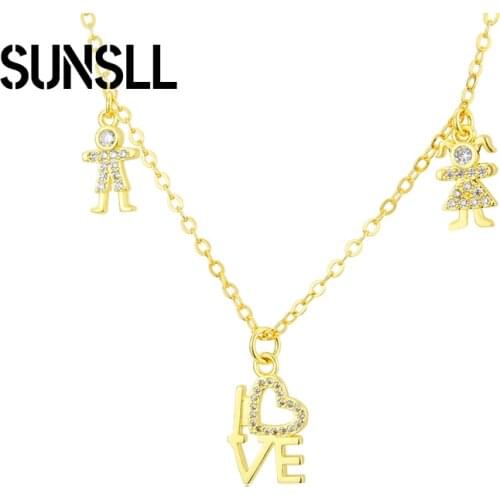 SUNSLL One Piece Copper Gold Chain Necklace For Women Paired Childrens Couple Cubic Zirconia Pendants подвеска Jewelry Collar