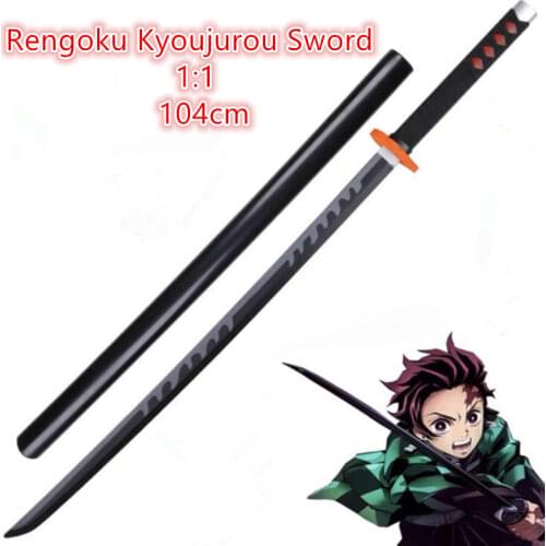 Cosplay1:1 Kimetsu no Yaiba Sword Weapon Demon Slayer Rengoku Kyoujurou Sword Anime Ninja Knife PU toy gray 104cm
