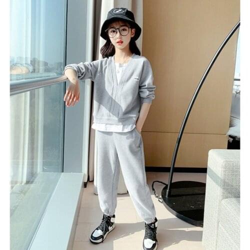 Girls Spring Set 2021 New Kids Spring and Autumn Westernities Sports Middle School Kids Fashion 2-piece Set 6 8 10 12 13 years