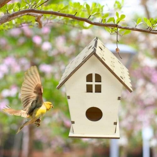 Wooden Bird House Nest DIY Handmade Crafts Decorative Simulated Box for Bluebird K1MF