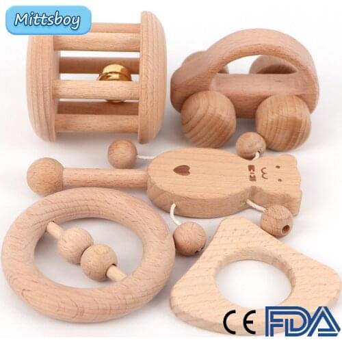 Baby Rattle Montessori Educational Toy Wooden 3D Puzzle Sound Wooden Sensory Jigsaw Brain Train Intellectual Learning Toys Gifts