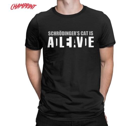 Physics Schrodinger Cat Men T Shirt Quantum Funny Tee Shirt Short Sleeve Round Neck T-Shirts Cotton Summer Clothes