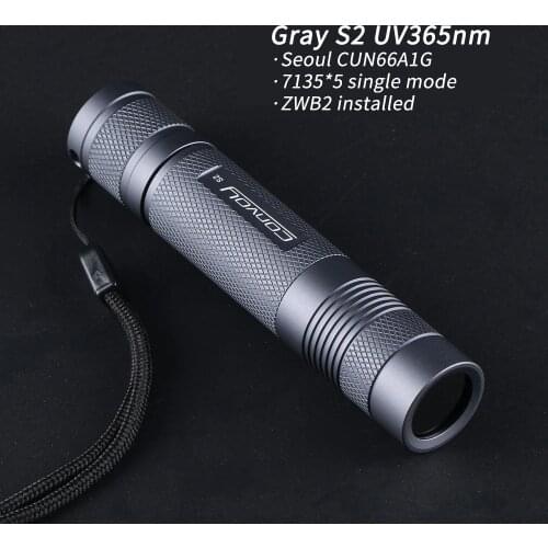 Gray Convoy S2 UV 365nm flashlight ,7135*5 single mode,zwb2 filter installed,UVA 18650 Ultraviolet flashlight,torch