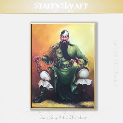 Skilled Artist Hand-painted Famous Chinese Guan Yu Portrait Oil Painting on Canvas Impressionist Guan Yu Portrait Oil Painting