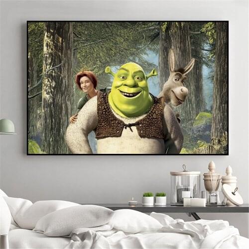 Canvas Painting Anime Vintage Cartoon Shrek Poster Cafe Creative Wallpaper Interior Decoration Wall Pictures for Living Room