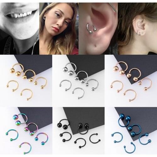 HONGTU 5PCS Fake Nose Ring Septum Piercing Stainless Steel Circular Barbells 16G Eyebrow Lip Ear Tragus Horseshoe Hoop Rings