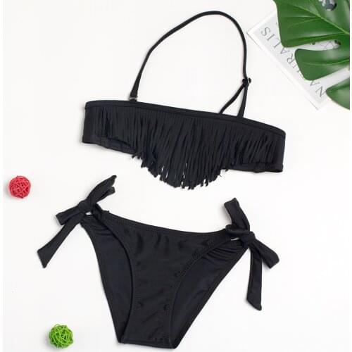 Teenage Girl Swimsuit Kids Tassel Two Piece Swimwear Girls Split Bikini Set Fringe Childrens Big Girl Bathing Suit Swim Wear