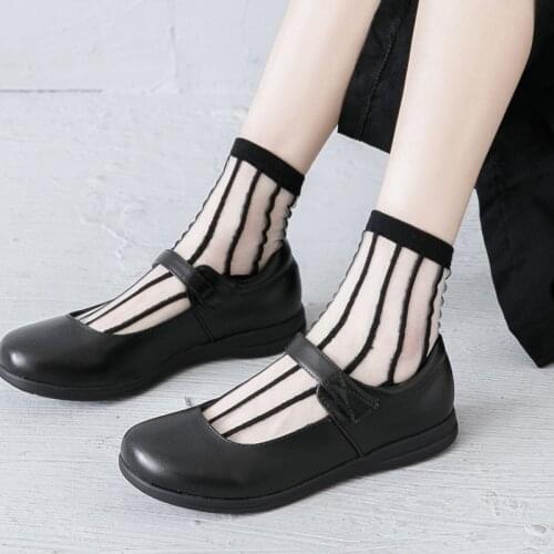 Summer Transparent Super Thin Womens Funny Socks Love Stripe Printing Socks Breathable Nylon Socks Fashion Clothing For Women