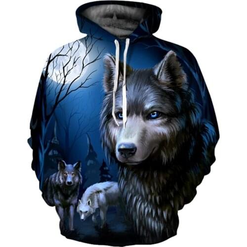 2021 New Wolf Hoodies 3D Print Mens Hoodie Autumn and Winter Hip Hop Fashion Casual Brand Wolf Oversized Hoodie