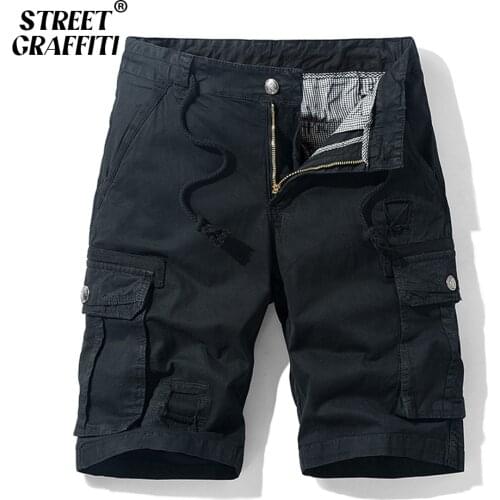 Mens 100% Cotton Military Cargo Shorts 2021 New Spring Summer Men Casual Male Loose Breeches Bermuda Multi-Pocket Short Pants