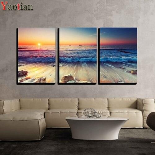 3 PCS 5D Diamond Painting Sunset Natural Sea Beach Landscape Full Square/Round Drill Embroidery Cross Stitch Diamant Painting
